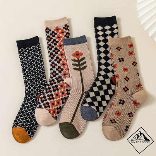 5 Pairs of Floral Geometric Women's Socks
